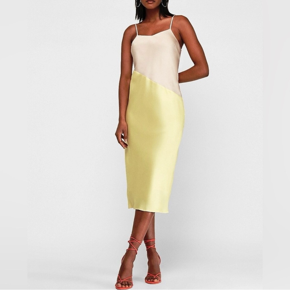 Express Asymmetrical Dress in Beige and Yellow